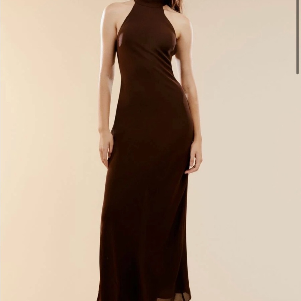 Bardot Ola Halter Maxi Dress - Chocolate